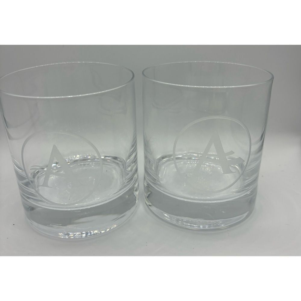 Set of 2 Luigi Bormioli Italy Double Old Fashioned Engraved “A” Glasses